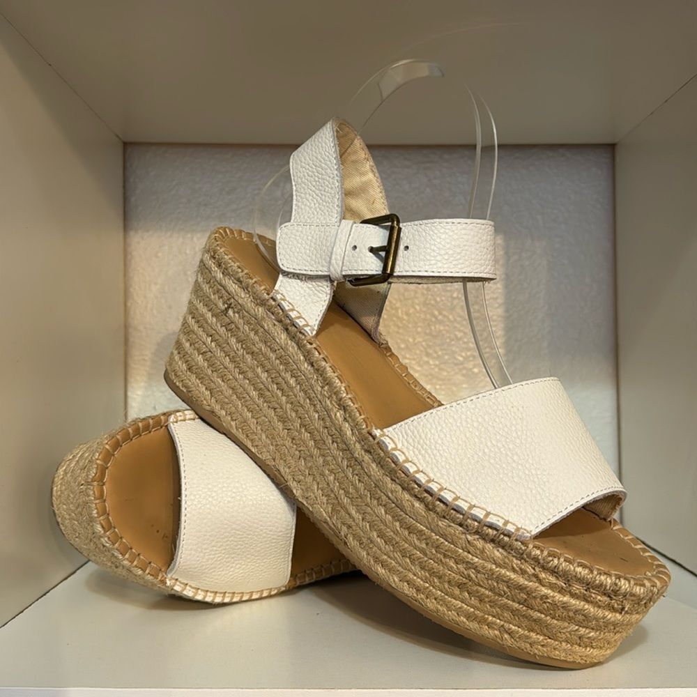 Soludos White Espadrille Platform Wedge Sandals Size 9.5 Boho Resort Vacation